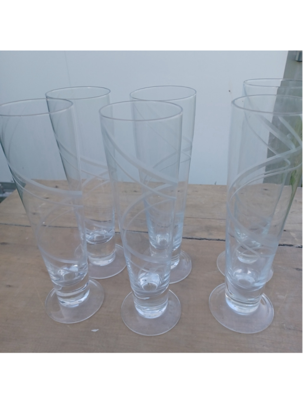 Vintage etched beer glasses tall x6